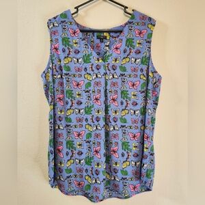 Talbots Woman Plus Size Spring Butterfly Blue And Pink Tank Top Size 1X NEW!